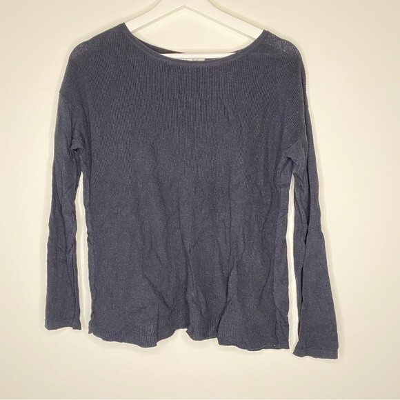 See U Soon Sweater Navy Blue Lace Back Crew Neck Knit Cozy Comfortable Soft - Picture 1 of 7